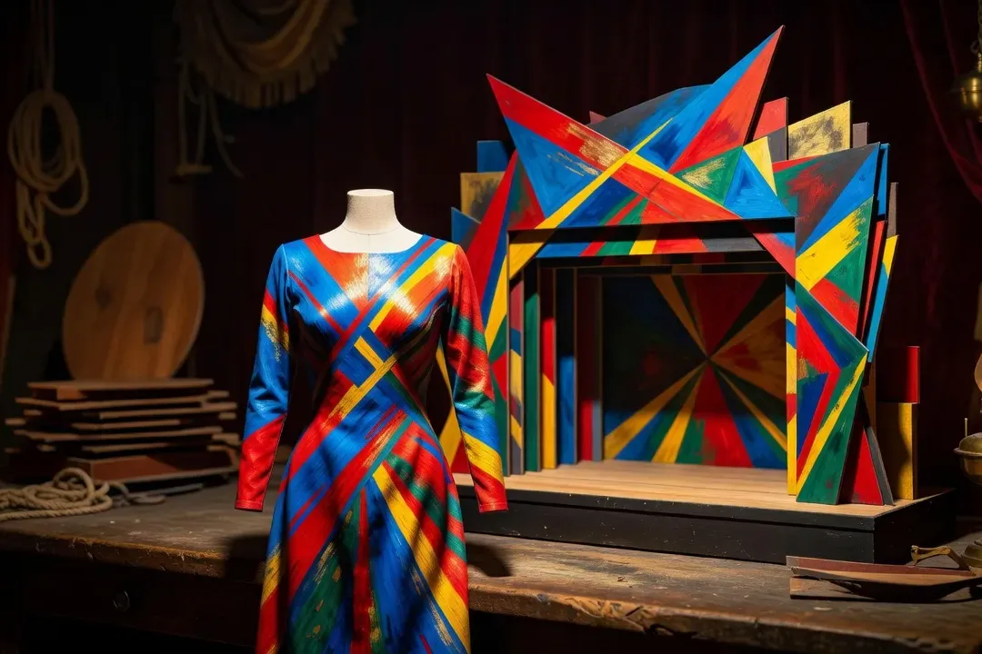 Atelier parisien de décors et costumes de scène où Larionov a prolongé son travail sur la couleur et la fragmentation de la forme pour les Ballets russes