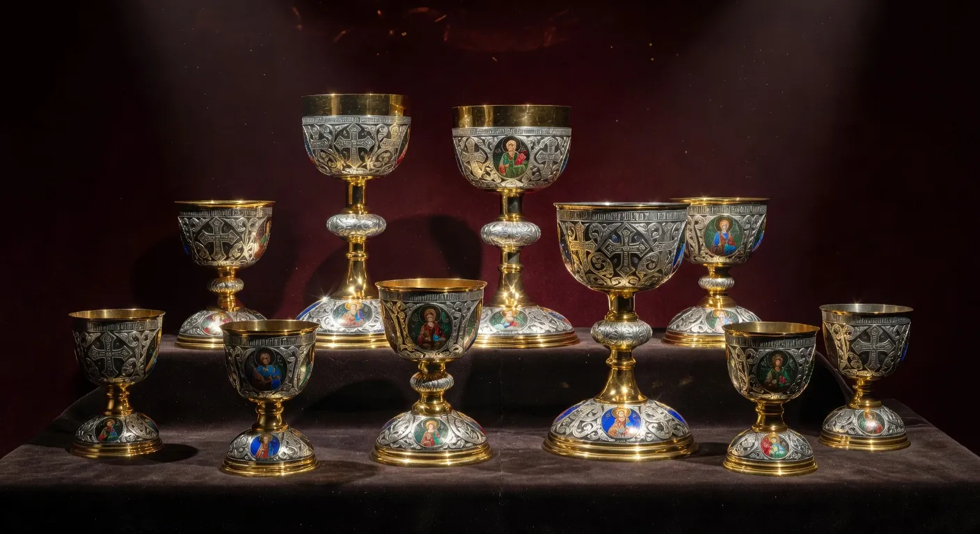 Orfèvrerie liturgique russe — coupes et chalices ornés exposés au Louvre